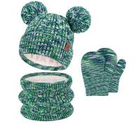 Bequemer Laden Invernale Cappello Berretto con Pon Pon Sciarpa Guanti Bambino, Termici Cappelli Berretti Manopole per 0-4 Anni Bambini Piccoli, Caldo Beanie Touch Screen Guanti per 5-8 Bimbo Bambina