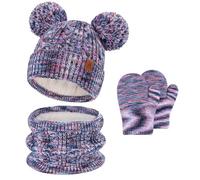 Bequemer Laden Invernale Cappello Berretto con Pon Pon Sciarpa Guanti Bambino, Termici Cappelli Berretti Manopole per 0-4 Anni Bambini Piccoli, Caldo Beanie Touch Screen Guanti per 5-8 Bimbo Bambina