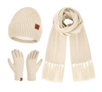 Bequemer Laden Invernale Termici Cappello Donna Guanti Touch Screen Sciarpa Set, Berretto Pile Doppio Lungo Sciarpe con Nappa