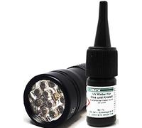 Ber-Fix Colla UV con set di lampadine, colla per vetro e metallo, 3 g, bassa viscosità + 12 torcia LED UV 405 nm