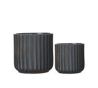 BERARDI Home Deco | Set di 2 vasi in ceramica nera, Effetto millerighe cannettato, Stile scandinavo, Diametri 15/13 cm, colore nero opaco