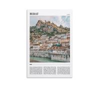 Berat Albania - Stampa artistica da parete su tela, motivo: paesaggio urbano, per soggiorno, camera da letto, bagno, ufficio, casa, 40 x 60 cm