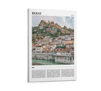 Berat Albania - Stampa artistica da parete su tela, motivo: paesaggio urbano, per soggiorno, camera da letto, bagno, ufficio, casa, 30 x 45 cm