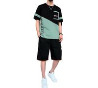 BERCIELY Camicia Sportiva Uomo Set Jogging Camicia Uomo Sciolto Estate Traspirante 2 Pezzi Abbigliamento Sportivo Uomo Esterno Comodo Assorbe Sudore Manica Corta Uomo E-Green 3XL
