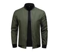 BERCIELY Giacca Uomo Sciolto In Pelle Artificiale Uomo Collare In Piedi Giacca Con Zip A Maniche Lunghe Uomo Urban Affari Casual Giacca Da Aviatore Uomo C-Army Green 6XL