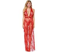 BERCIELY Pigiameria Donna V Profonda Set Lingerie Scollo all'Americana Pizzo Set Sexy Nightwear A-Red XXL