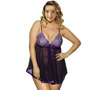 BERCIELY Set Lingerie Pizzo V Profonda Scollo all'Americana Set Sexy Nightwear Pigiameria Donna A-Purple L
