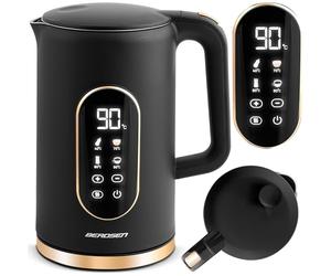 Berdsen Bollitore elettrico - 1,7 l - con regolazione della temperatura - Indicatore digitale della temperatura a LED - Protezione contro il funzionamento a secco - Base a 360° - Nero oro