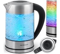 Berdsen Bollitore elettrico con regolazione della temperatura 60 - 100 °C - Vetro LED - Display touch - 2200 W - 1,7 l - Acciaio inossidabile - Argento-Nero