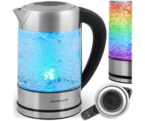 Berdsen Bollitore elettrico con regolazione della temperatura 60 - 100 °C - Vetro LED - Display touch - 2200 W - 1,7 l - Acciaio inossidabile - Argento-Nero