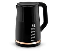 Berdsen Bollitore in acciaio inox da 1,7 l, capacità a scelta della temperatura, funzione di mantenimento del caldo, 2200 Watt, doppia parete, base piroette, fornello, silenzioso, nero, oro