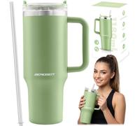 Berdsen Borraccia termica da 1180 ml, con cannuccia e manico, in acciaio inox, a doppia parete, coperchio 3 in 1, per caffè, tè e bevande fredde, verde