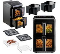 Berdsen Friggitrice ad aria calda Airfryer, 11,6 l, doppia camera verticale, 2 x 5,8 l, 3000 W, 9 programmi, touch screen e finestra di visualizzazione a LED, cuocere, grigliare e essiccare, colore