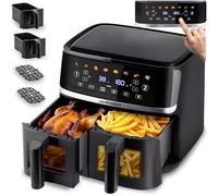 Berdsen Friggitrice ad aria calda XXL da 10,2 l, doppia camera - Airfryer con 2 finestre e touch screen - 1700 W - 8 programmi - lavabile in lavastoviglie