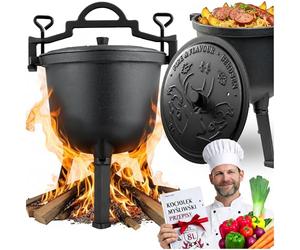 Berdsen Pentola in ghisa 8 l olandese - pentola per fuoco per falò e barbecue - cottura uniforme - con 3 gambe e ganci - incluso ricettario - nero