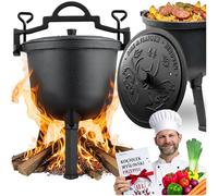 Berdsen Pentola in ghisa da 11 l olandese - pentola per fuoco e barbecue - cottura uniforme - con 3 gambe e ganci - incluso ricettario - nero