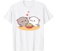 Berentoya Kawaii Panda Bear Hug Bubu Dudu Valentine Eating Ramen Valentines Days Funny Gift Unisex T-Shirt, bianco, L