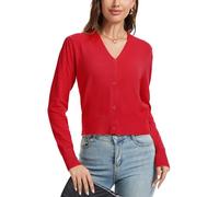 BERESIA Cardigan da Donna con Scollo a V Golfino a Maniche Lunghe Maglione Corto Lavorato a Maglia Elegante, Rosso, XXL