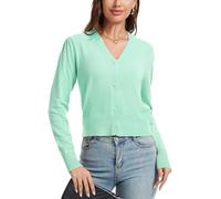 BERESIA Cardigan da Donna con Scollo a V Golfino a Maniche Lunghe Maglione Corto Lavorato a Maglia Elegante, Blu Acqua, M