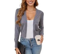 BERESIA Cardigan da Donna con Scollo a V Golfino a Maniche Lunghe Maglione Corto Lavorato a Maglia Elegante, Grigio Scuro XXL