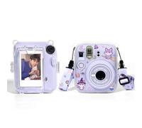 Berfea Custodia protettiva trasparente in cristallo compatibile con fotocamera istantanea Polaroid Fujifilm Instax Mini 13 con tracolla, adesivi e tasca per riporre foto, Viola, Custodia rigida