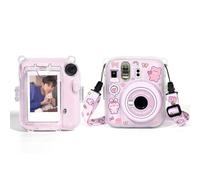Berfea Custodia protettiva trasparente in cristallo compatibile con fotocamera istantanea Polaroid Fujifilm Instax Mini 13 con tracolla, adesivi e tasca per riporre foto, rosa, Custodia rigida