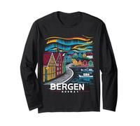 Bergen Colorful House Norvegia Fiordi della Norvegia Harbor City Maglia a Manica