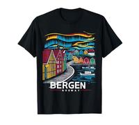 Bergen Colorful House Norvegia Fiordi della Norvegia Harbor City Maglietta