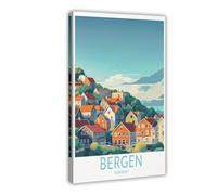 Bergen Norway Travel Print (2) poster su tela da parete, decorazione artistica da parete per soggiorno e camera da letto, 30 x 45 cm
