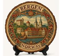 Bergen Souvenir Gift - Targa in legno da parete o da tavolo, souvenir norvegese per turisti, collezionisti di piatti e amanti dei viaggi, regalo decorativo per città montana