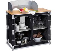 Berger| Cucina da Campeggio - Cucinotto da Campeggio con Ripiano di Lavoro in Bambù, Resistente all'acqua con Ripiani Portaoggetti, Mobile Cucina da Esterno con Paravento, Borsa per Trasporto Inclusa