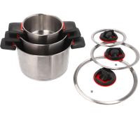 Berger redsilva set di pentole in acciaio inox 6 pezzi con manici pieghevoli e coperchi in vetro