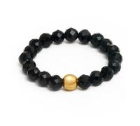 BERGERLIN Anello in Ossidiana Vera con Perla d'Oro - Perle Sfaccettate - Taglia L