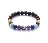 BERGERLIN Bracciale 7 chakra con testa di Buddha, vera pietra naturale e perle di pietra lavica, 16 centimetri