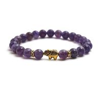 BERGERLIN Bracciale in ametista con perle di pietra naturale e elefante, taglia XS-S