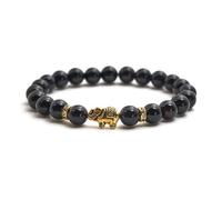 BERGERLIN Braccialetto con elefante con vere perle di pietra naturale da 8 mm e cristalli con certificato di autenticità - quarzo rosa, ametista, cristallo di rocca, tormalina e occhio di tigre, XS-S