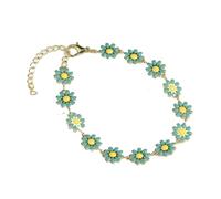 Bergkristall Armband Kreativer Schmuck Gänseblümchen-Schlüsselbein-Kettenarmband Damen Minimalistisches Temperament Bemaltes Tropfenglasur-Blumenarmband Fluoreszierendes Armband (Green, One Size)