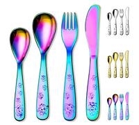 Berglander Arcobaleno Posate Mangiatrici giovani 4 pezzi in acciaio inox, placcatura arcobaleno in titanio forchetta e cucchiaio di sicurezza, specchio Lucidato con bordo liscio