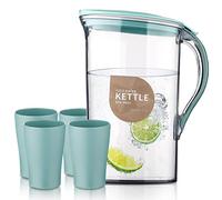 Berglander Brocca d'acqua porta frigorifero con coperchio 2.1L con 4 tazze perfette per preparare tè, succo e bevande fredde, caraffa in fibra di vetro trasparente BPA free