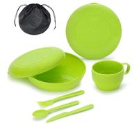 Berglander Kit da Campeggio con Ciotola, Piatto, Tazza, Cucchiaio, forchetta, Coltello Borsa per Il Trasporto, Attrezzatura da Viaggio in Campeggio per Viaggi, Facile da trasportare e Pulire