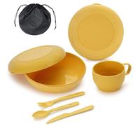 Berglander Kit da campeggio con ciotola, piatto, tazza, cucchiaio, forchetta, coltello borsa per il trasporto, attrezzatura da viaggio in campeggio per viaggi, facile da trasportare e pulire