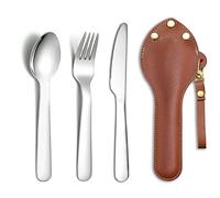 Berglander posate da viaggio 3 pezzi con custodia in pelle è facile da trasportare in tasca, coltello in acciaio inossidabile, set di cucchiai e forchette