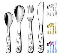 Berglander Posate Mangiatrici giovani 4 pezzi in acciaio inox, forchetta e cucchiaio di sicurezza per Mangiatrici giovani, specchio Lucidato con bordo liscio, lavabile in lavastoviglie