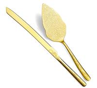 Berglander Set di coltelli e server per torta nuziale in oro, placcatura in oro titanio con design unico, set da portata per formine per torta, perfetto per matrimoni, compleanni