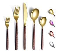 Berglander Set di posate 30 pezzi con manico in superficie lunare e placcatura in titanio con testa in oro lucido, set di posate moderne in acciaio inossidabile Set di utensili per 6