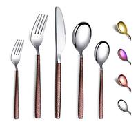 Berglander Set di posate 30 pezzi con manico in superficie lunare e placcatura in titanio con testa in oro lucido, set di posate in argento moderno in acciaio inossidabile Set di utensili per 6