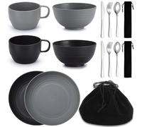 Berglander Set di posate da campeggio 2 pezzi, coltelli riutilizzabili, forchetta, cucchiaio, tazze e piatti e ciotole, set di posate portatili, facile da pulire, lavabile in lavastoviglie