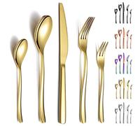 Berglander Set di posate in oro 30 pezzi, robusto acciaio inossidabile placcato in titanio Set di posate dorate antiruggine, forchette e cucchiai lavabili in lavastoviglie