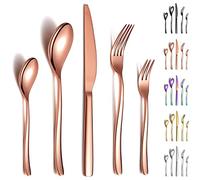 Berglander Set di posate in oro rosa 30 pezzi, robusto set di posate in acciaio inossidabile, titanio e rame, antiruggine, forchette e cucchiai, lavabili in lavastoviglie