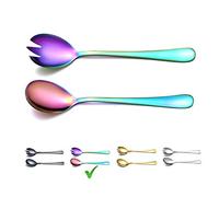 Berglander Set di posate per insalata arcobaleno in acciaio inossidabile con placcatura colorata in titanio, cucchiaio per insalata, forchetta per insalata, confezione da 2 (arcobaleno lucido)